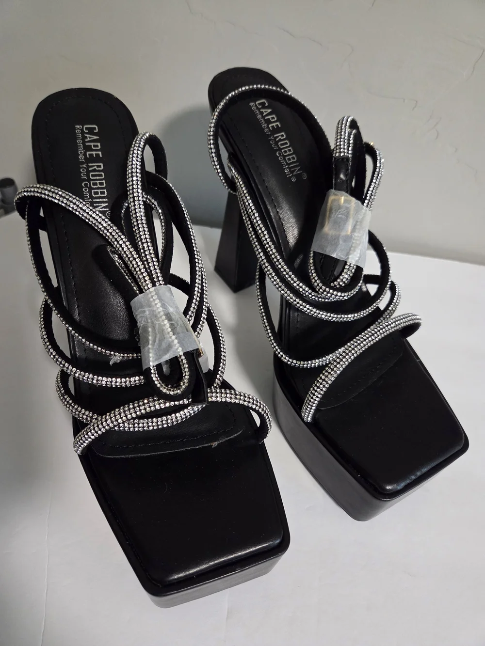 Cape Robbin Black Rhinestone Strappy Platform Heels Size 10